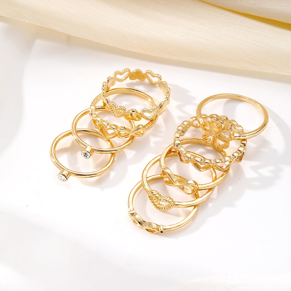 Gold Heart & Infinity 9pcs Ring Set