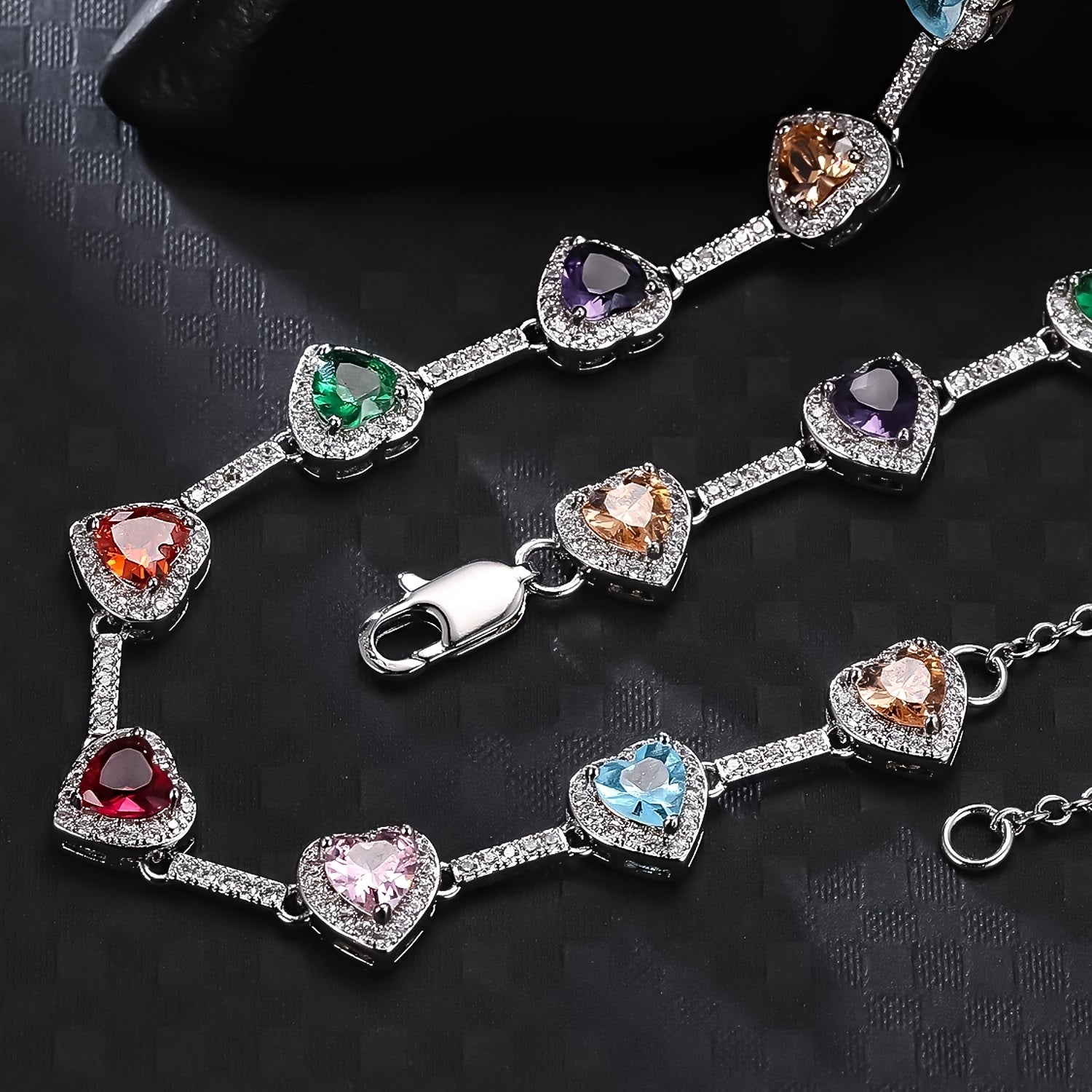 Multi-Colored Crystal Heart Tennis Necklace