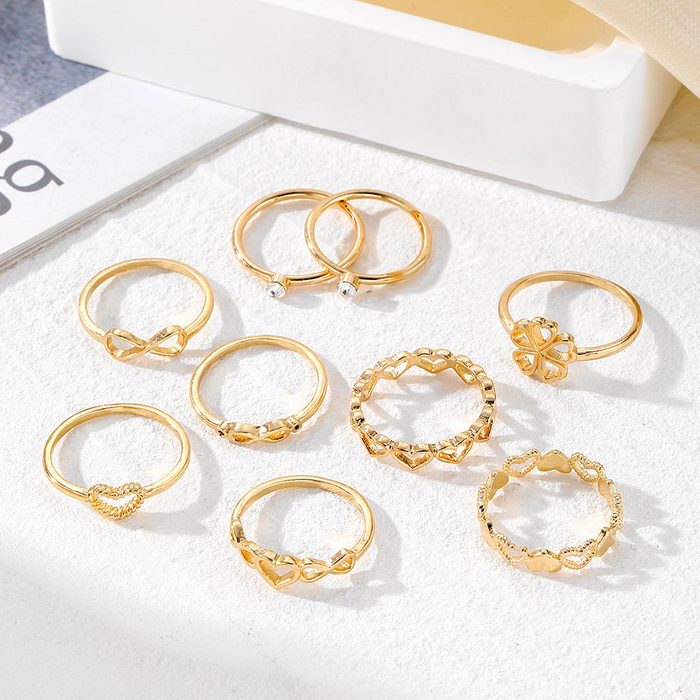 Gold Heart & Infinity 9pcs Ring Set