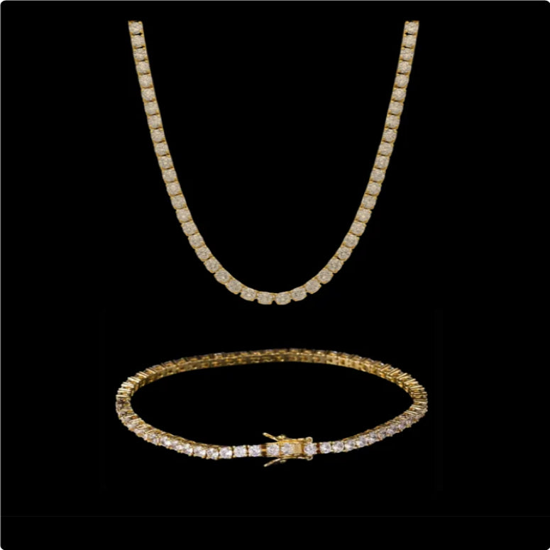 Gold Tennis Chain & Bracelet Set