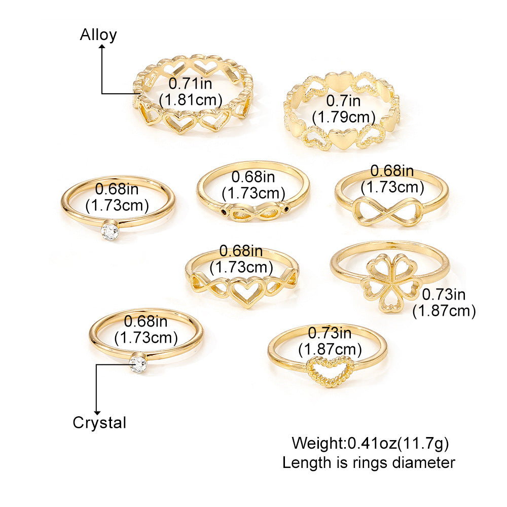 Gold Heart & Infinity 9pcs Ring Set