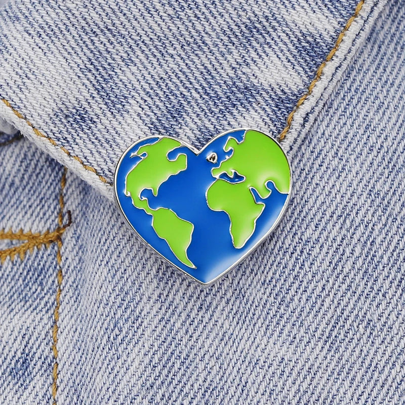 Earth Heart World Map Enamel Pin