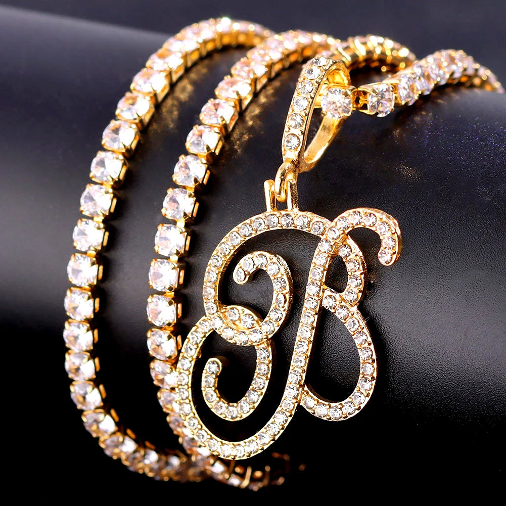 Cursive Cubic Zirconia Initial Chain