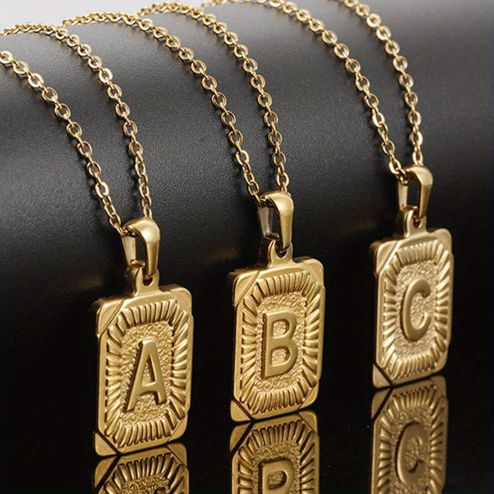 Stainless Steel Square Letter A-Z Necklace