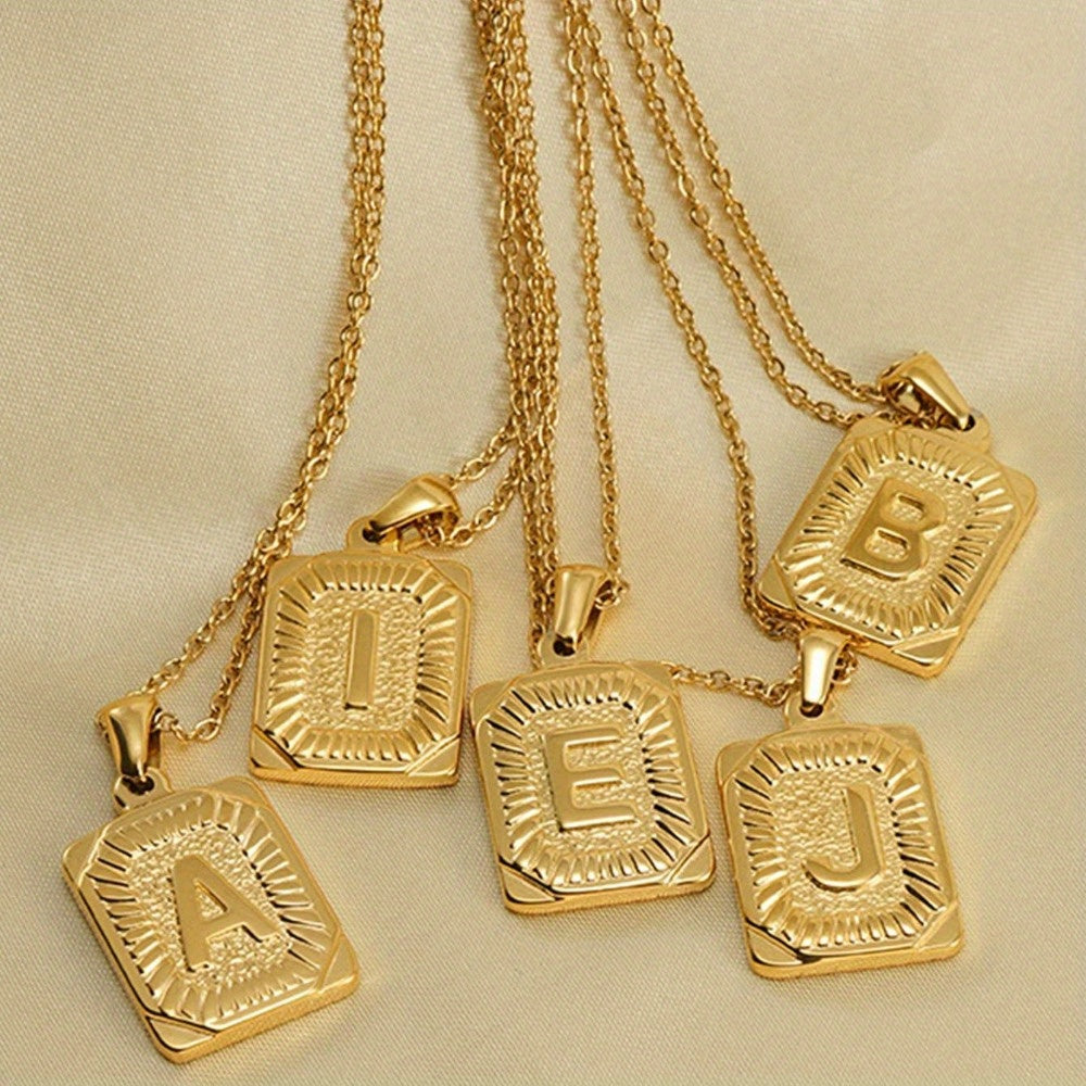 Stainless Steel Square Letter A-Z Necklace