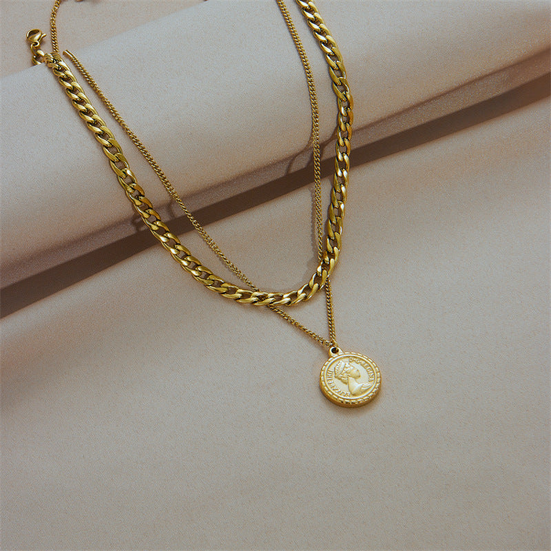 Portrait Coin Pendant Necklace