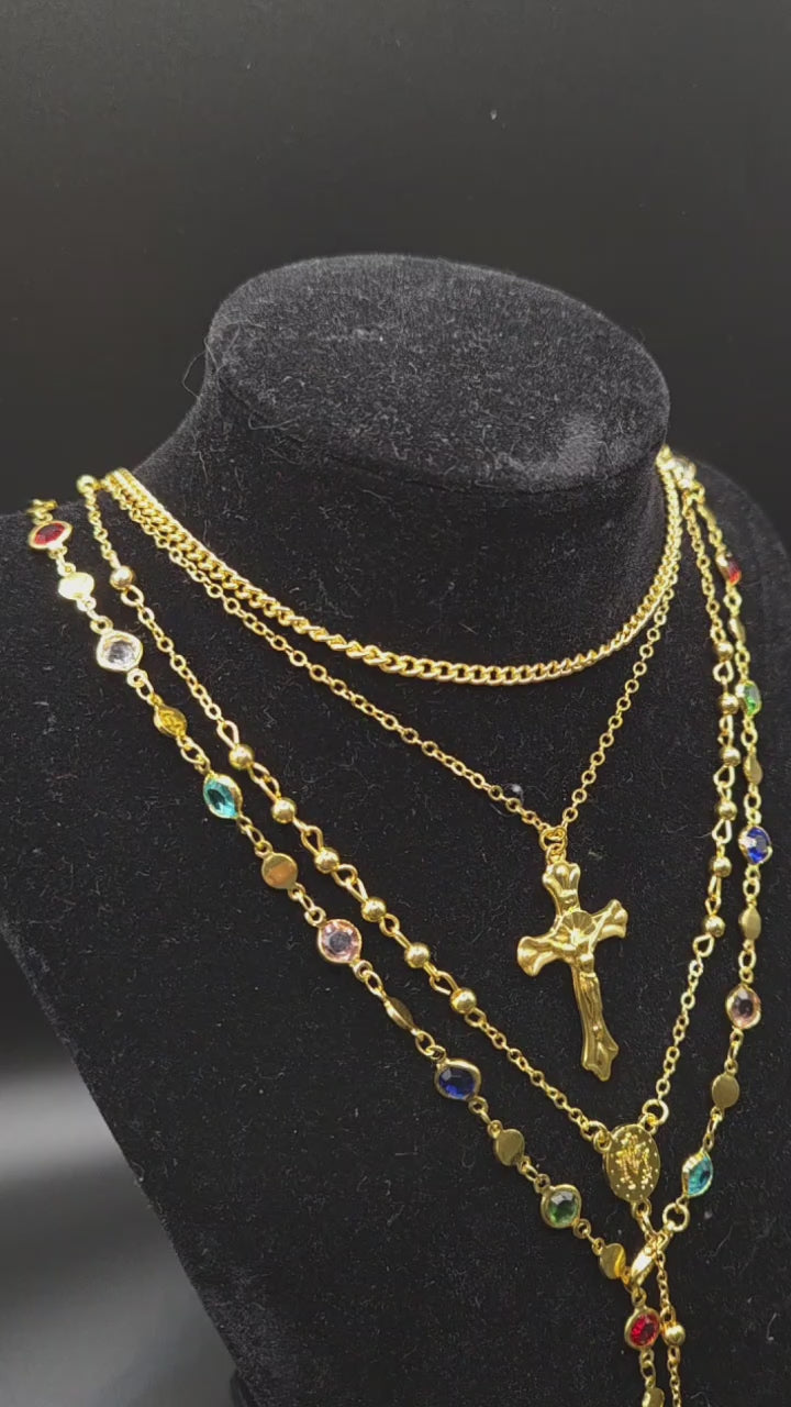 Multi-Colored Golden Rosary Necklace✨